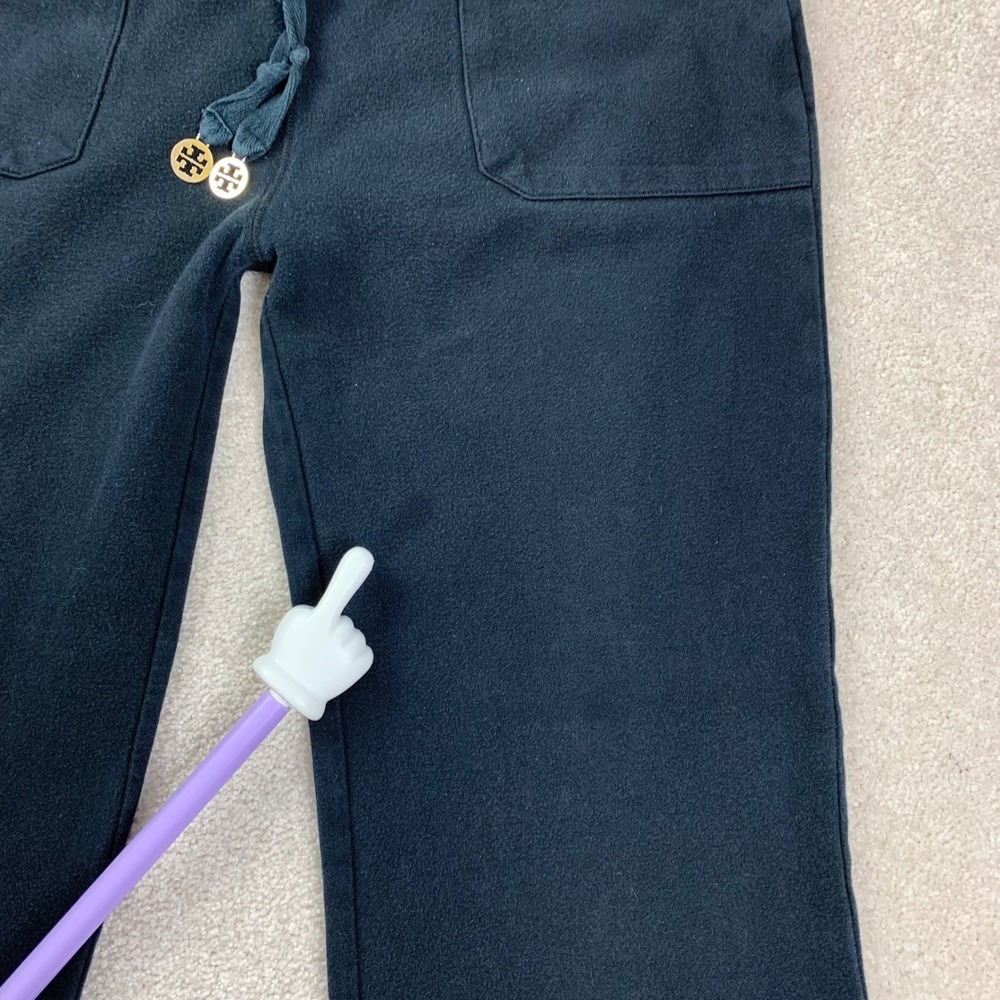Tory Burch Black Wide-Leg Track Pants with Gold Accent - Picture 3 of 16